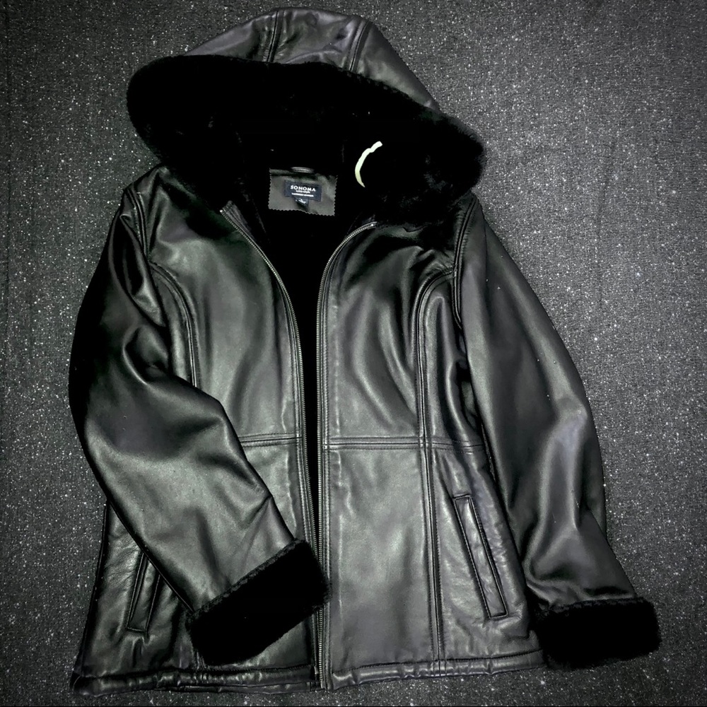Sonoma Lambskin Leather Jacket w/ Faux Fur